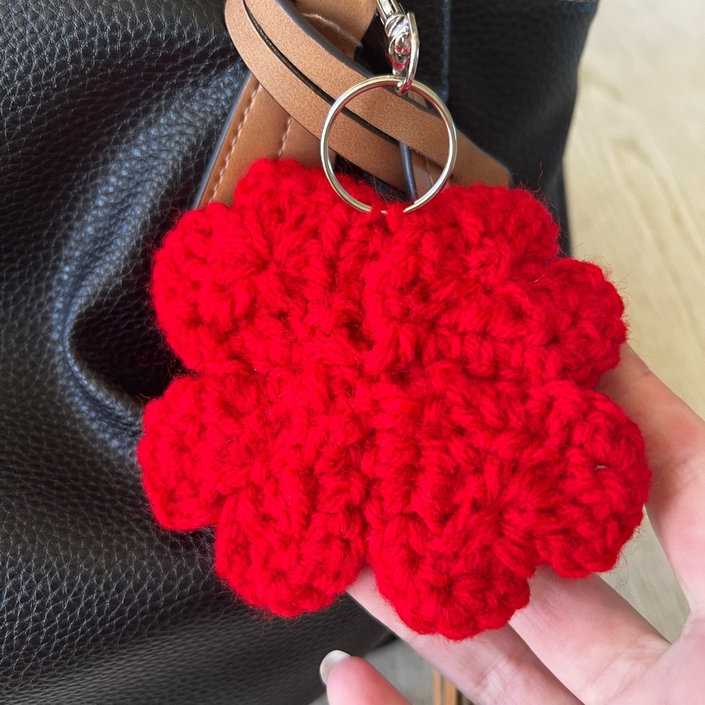 3/$20 Hand Crocheted Red Poppy Flower Keychain! - Picture 4 of 9